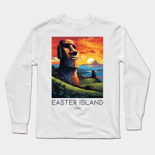 A Pop Art Travel Print of Easter Island - Chile Long Sleeve T-Shirt